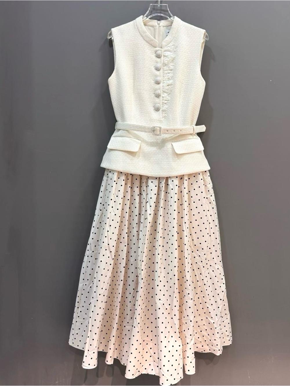 NWOT Self-Portrait Cream Boucle Polka Dot Midi Skirt - Picture 10 of 16
